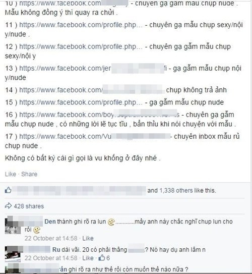 Trên trang cá nhân của mình, cô gái trẻ có nickname N.T.T liệt kê một loạt đường link dẫn đến trang cá nhân của các phó nháy từng chụp ảnh cho cô. Nhưng sau một quá trình làm việc, N.T.T phát hiện ra những phó nháy này có nhiều "ý đồ đen tối" khi đi chụp ảnh cộng thêm cách làm việc thiếu chuyên nghiệp, nên cô gái đã dành thời gian nhiều tháng, tổng hợp những nhân vật này thành một danh sách và đăng lên mạng "vạch mặt".