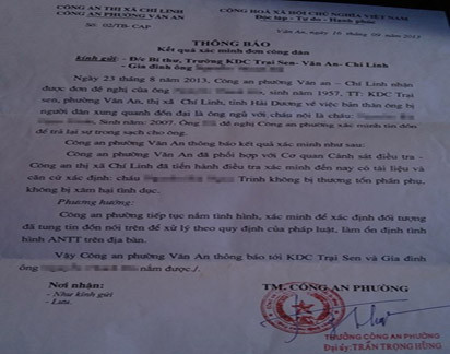 Thông báo của công an phường Văn An khẳng định cháu T. không bị xâm hại tình dục.