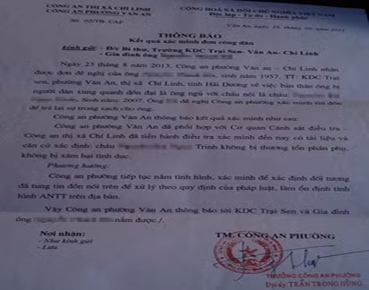 Thông báo của công an phường Văn An khẳng định cháu T. không bị xâm hại tình dục.