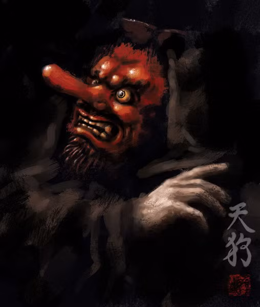 Tengu là một loại quỷ có cái mũi rất dài và mặt đỏ, thường mặc một bộ quần áo của thầy tu ẩn dật và đi một đôi guốc gỗ rất cao. Chúng thường bắt cóc trẻ em, phụ nữ và trả nạn nhân về trong tình trạng gần chết hoặc điên loạn.