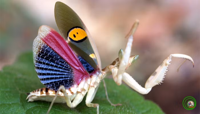 Bọ ngựa cánh xanh (Creobroter germmata) có đôi cánh trong đẹp lộng lẫy với màu tím và xanh lam. Loài côn trùng này thường sống ở các khu vực có độ cao trên 1000 mét và thường xuất hiện vào cuối mùa mưa hằng năm. Ảnh: Vncreatures.net.