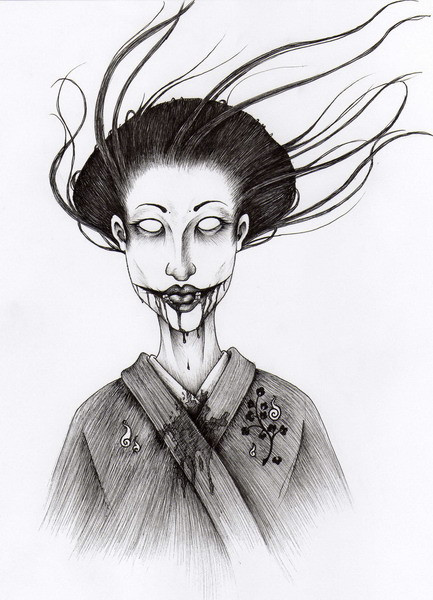 Kuchisake-onna là con ma nữ có phần miệng đẫm máu bị rạch đến mang tai. Chúng thường lang thang trên đường vào buổi đêm với khuôn mặt che kín mạng. Khi gặp một ai đó, con ma sẽ hỏi “Trông tôi có đẹp không?”, nếu người đó nói có, con ma sẽ bỏ mạng che, để lộ cái miệng bị rạch ghê rợn và lặp lại câu hỏi. Nạn nhân thường sẽ bỏ chạy và bị Kuchisake-onna đuổi. Nếu để bị bắt, nạn nhân sẽ bị giết nếu là nam giới và trở thành một Kuchisake-onna khác nếu là nữ.