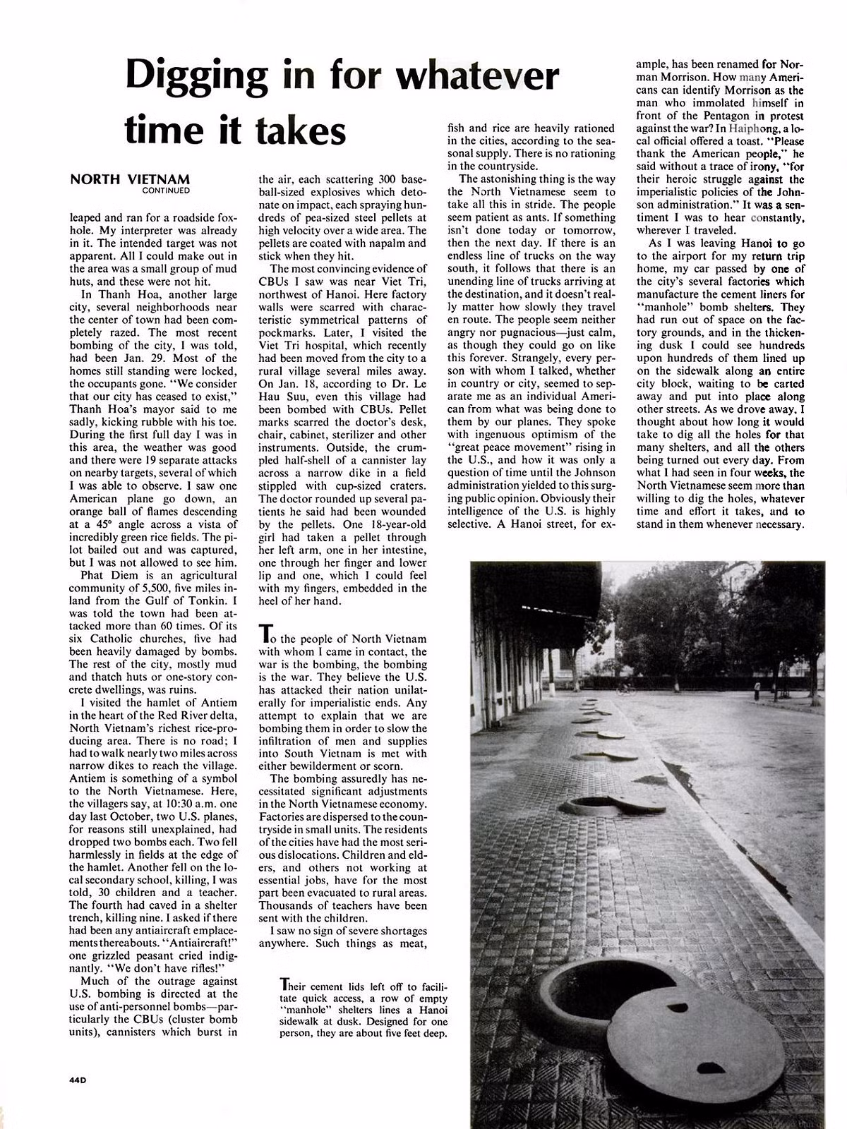 Hình ảnh hố tránh bom trong bài viết "Bắc Việt Nam trong vòng vây hãm" của tạp chí Life ngày 7/4/1967.