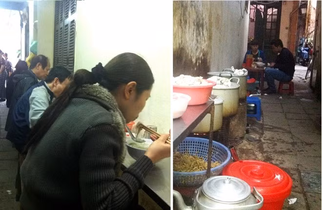 Con ngõ rộng 1 m, dài hơn 20 m được chủ quán tận dụng để chế biến đồ ăn và bán hàng. Ảnh: Diệp Sa.