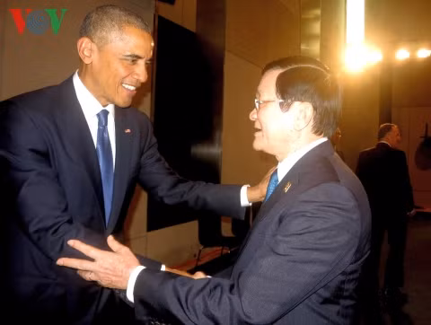 Chủ tịch nước gặp Tổng thống Hoa Kỳ Obama.