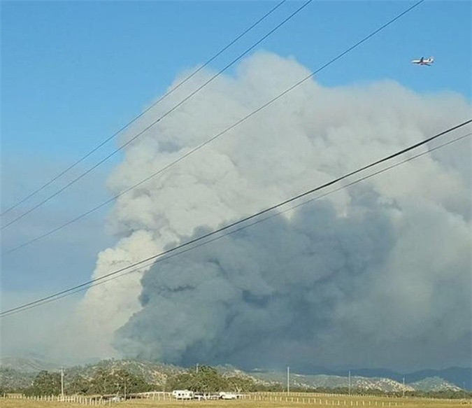 Hình ảnh khói bốc lên từ một đám cháy ở California (Mỹ) trông giống như một ông già bên cạnh chú chó của mình.