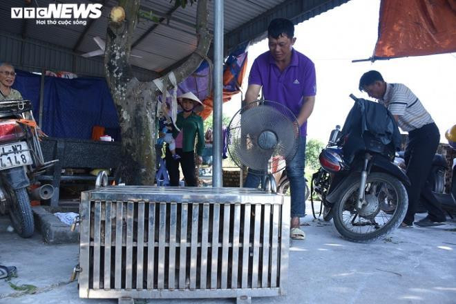 Với những con chuột bắt về đã chết, người dân xã Cổ Dũng đều vứt bỏ. Để hạn chế chuột chết, họ dùng quạt làm mát cho chúng.