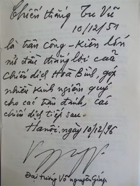 Bút tích của Đại tướng nhân kỷ niệm 45 năm chiến thắng Tu Vũ.