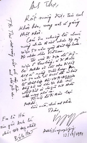 Thư Đại tướng gửi Luật sư Nguyễn Hữu Thọ.