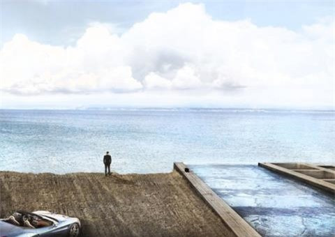 ##sc### Phần trên của mái nhà hầu như bằng với mặt đất trong khi mái nhà thông thường được thay thế bằng một bể bơi. 