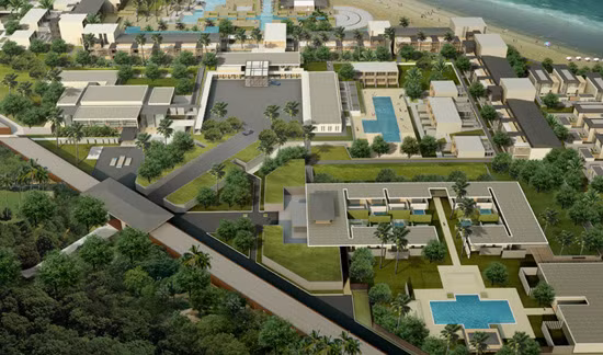 Tổng diện tích khu nghỉ dưỡng lên tới 20 ha. Có 27 biệt thự cao cấp kèm hồ bơi riêng nằm ngay sát biển.