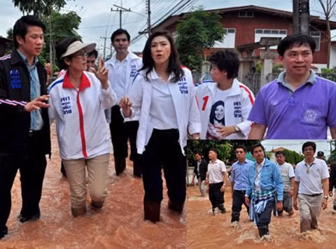 Trong khoảng thời gian ngắn ngủi từ giữa tháng 5 tới cuối tháng 6, bà Yingluck bắt đầu cuộc chạy đua vận động tranh cử cùng ông Abhisit với rất nhiều hình thức khác nhau. Thậm chí, bà đã lội nước lụt đi vận động các cử tri ở huyện Muang, tỉnh Nan phía bắc Thái Lan.