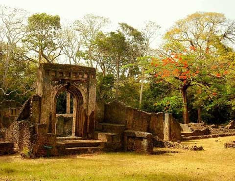 Cổng vào còn khá nguyên vẹn của một tòa lâu đài tại Gedi.