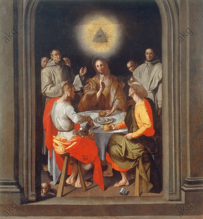 Một trong số đó là tác phẩm nghệ thuật “Bữa tiệc tại Emmaus” của hoạ sĩ Pontormo vẽ năm 1525, mặc dù biểu tượng Thiên nhãn được vẽ thêm vào sau khi tác phẩm đã hoàn thành, có lẽ là trong khoảng thập niên 1600.