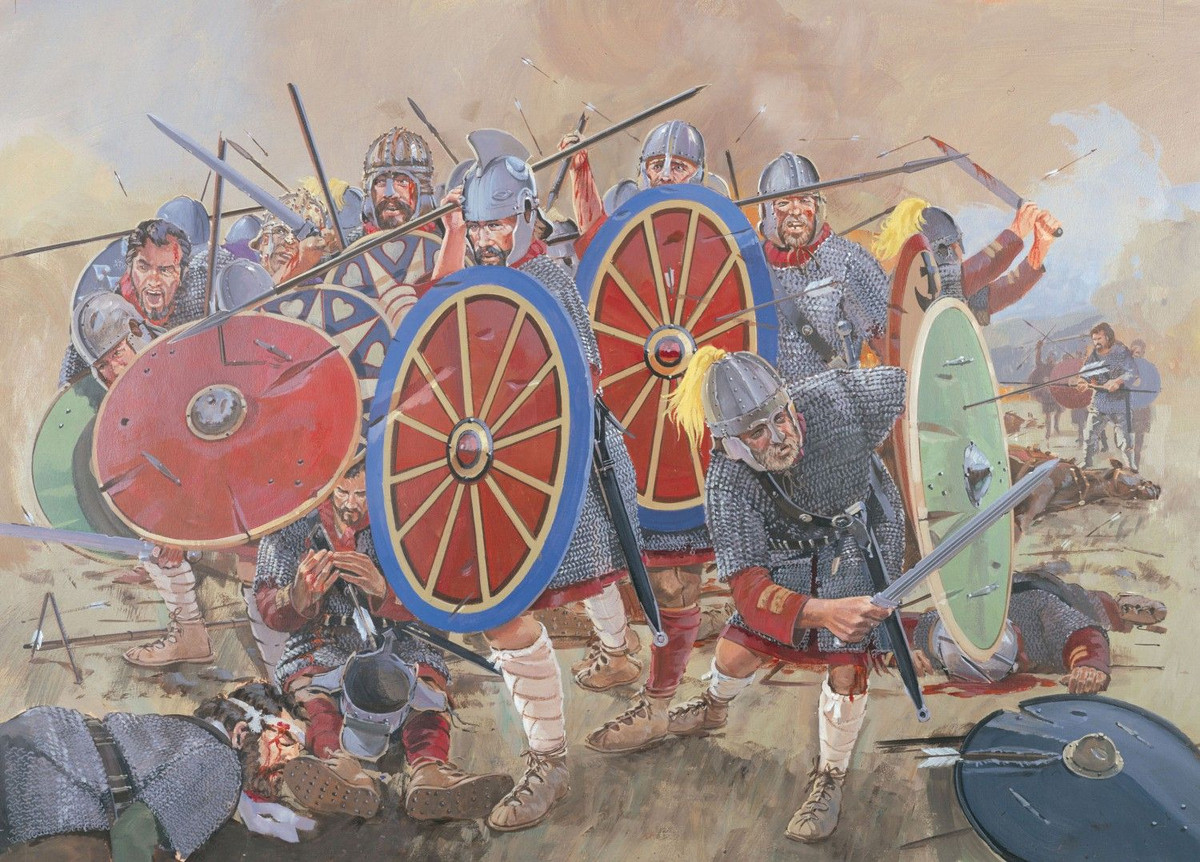 Người La Mã ban đầu đã đẩy lùi được đội quân man tộc, nhưng sau đó kỵ binh Visigoth đột ngột quay trở lại, đánh tan tác đội quân La Mã và buộc họ phải rút lui.