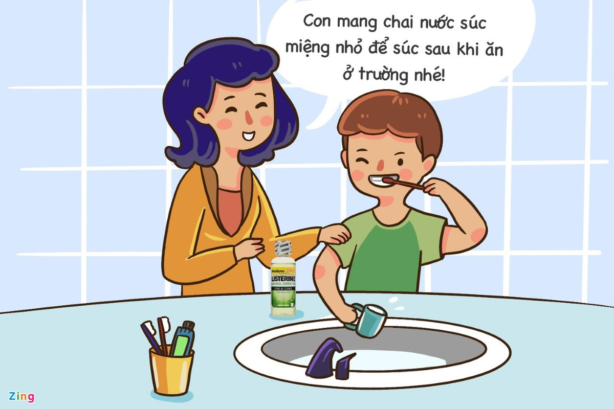  Dung dịch súc miệng diệt khuẩn: Trong hành trang trở lại trường của con, cha mẹ nên bổ sung một chai nước súc miệng Listerine nhỏ, giúp con có hơi thở thơm mát suốt 8-12 giờ ở trường dù phải đeo khẩu trang liên tục, đồng thời hạn chế hiệu quả sự xâm nhập của vi khuẩn vào vùng hầu họng, nhờ 4 loại tinh dầu tự nhiên có khả năng diệt 99,9% vi khuẩn sau 30 giây.