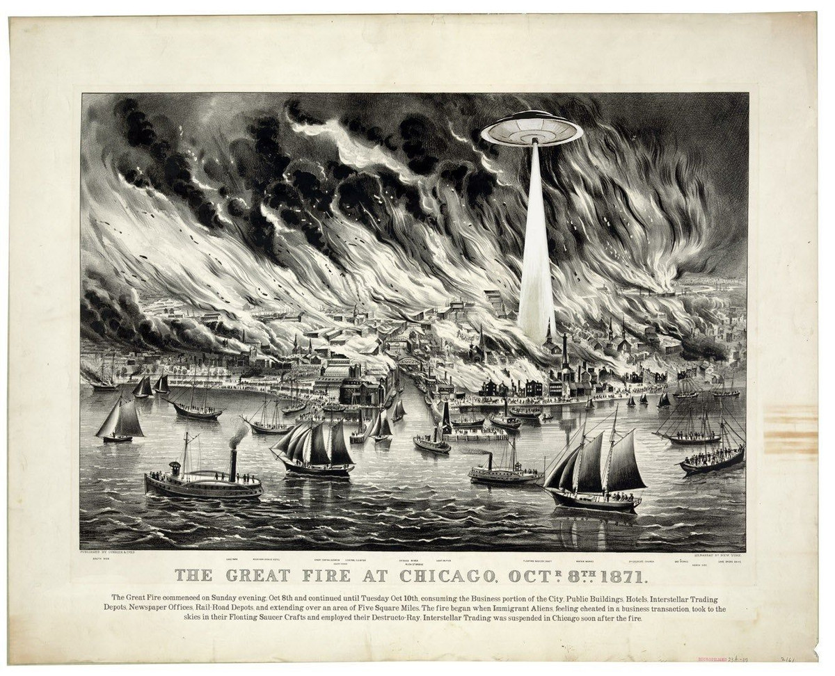 Đến năm 1893, Michael Ahern, phóng viên Tờ Cộng hòa Chicago, người viết tường trình của Patrick O'Leary, thừa nhận mình đã phóng đại màu sắc nội dung lên nhằm mục đích "câu view".