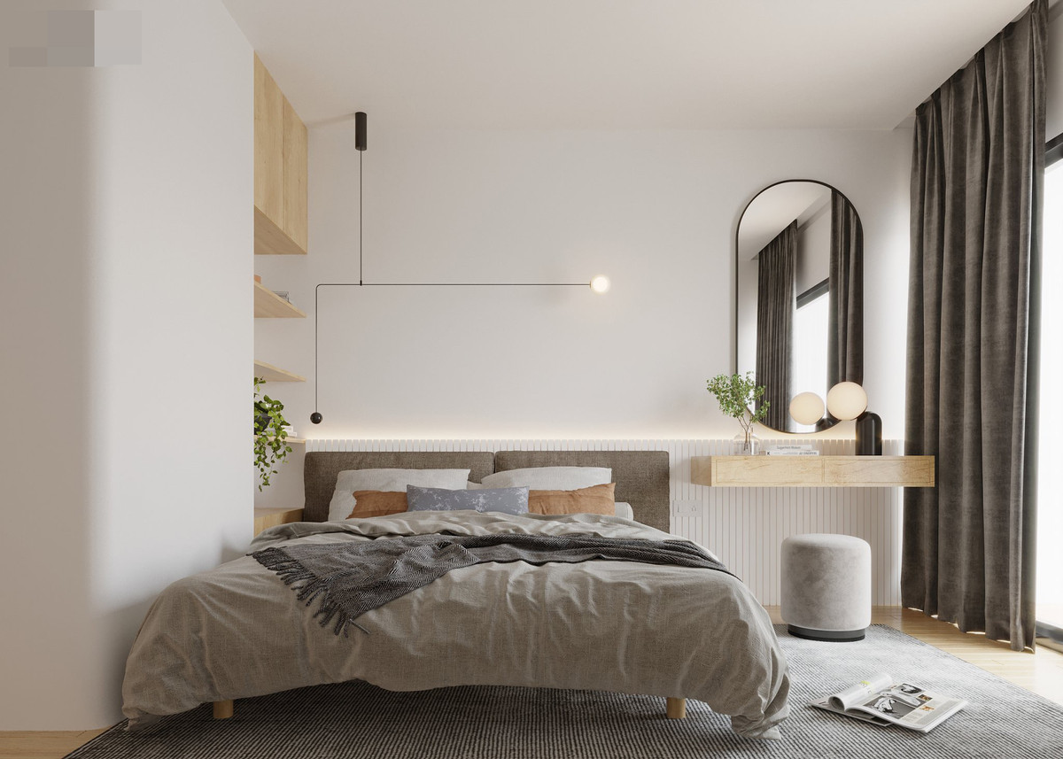 Phòng ngủ dùng màu xám mang đến cảm giác ấm áp cho giấc ngủ sâu.