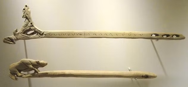 4. Atlatl. Atlatl là vũ khí dạng tên thời kỳ đồ đá, tiền thân của cung sau này. Trong khi lao chỉ có thể ném với tốc độ và khoảng cách giới hạn, atlatl có thể phóng tên với vận tốc 160 km/h. Đây là vũ khí khá thô sơ, chỉ bao gồm một thanh gậy với tên gắn ở đầu. Tuy đơn giản, atlatl nguy hiểm đến nỗi người ta đặt ra giả thuyết chúng là một trong những nguyên nhân dẫn tới sự tuyệt chủng của voi mammoth. Atlatl và các mũi tên thường được làm từ các loại gỗ dẻo. Cả hai bộ phận sẽ cùng uốn cong khi bắn để các mũi tên có thể phóng với vận tốc cực lớn. Atlatl được dùng khá phổ biến, người Aztec sử dụng chúng đến tận thế kỷ 16.