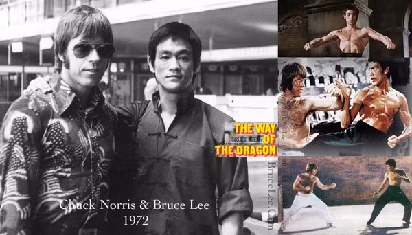 Ảnh kỷ niệm chụp cùng tài tử Chuck Norris khi đóng phim Mãnh long quá giang (1972).