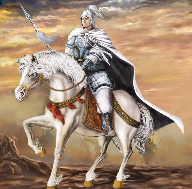 Triệu Vân lẫm liệt cưỡi bạch long mã, tay cầm thương tả xung hữu đột. Ảnh minh họa: Baidu.