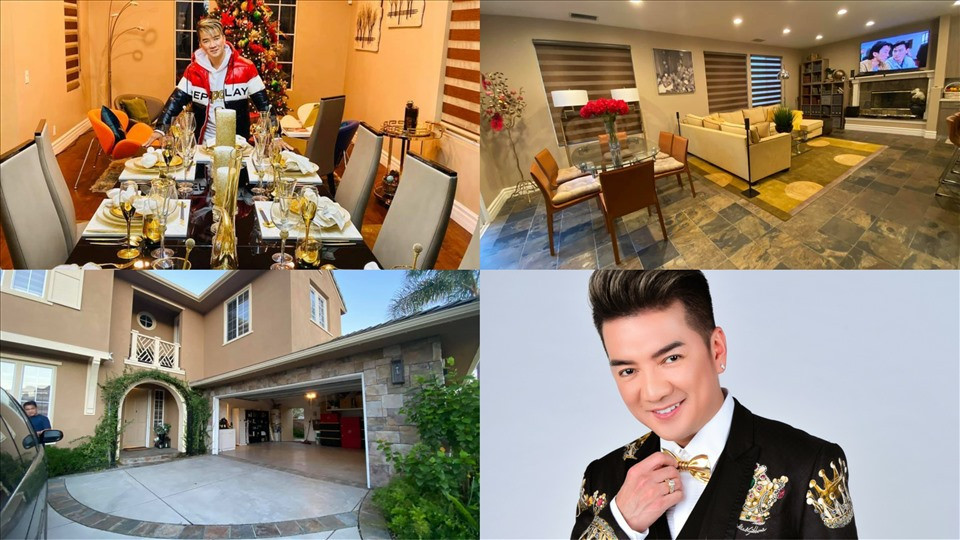 hông gian biệt thự của Đàm Vĩnh Hưng tại Huntington Beach, California, Mỹ được thiết kế theo phong cách hoài cổ, sang trọng.