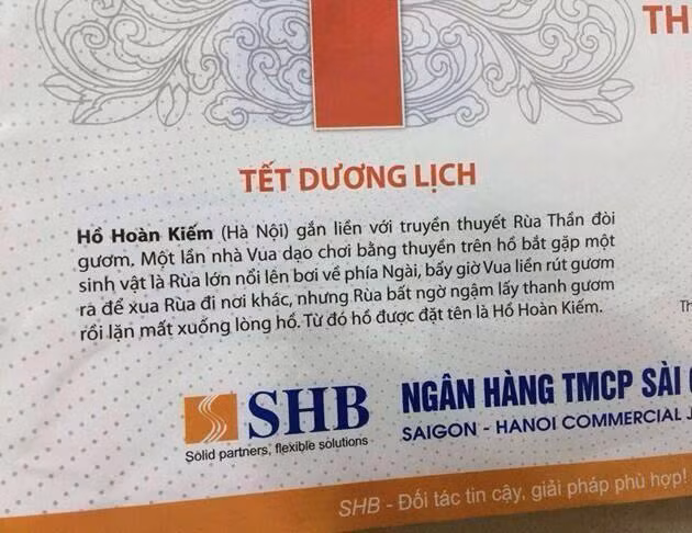 Tranh cai ve su tich Ho Guom bi in sai tren lich