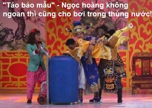 Hình ảnh tái hiện lại vụ bảo mẫu bạo hành trẻ em ở TP HCM với sự xuất hiện của Ngọc Hoàng, Nam Tào, Bắc Đẩu và Thiên Lôi.