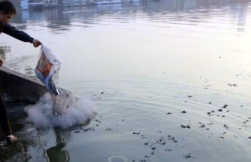 Vì thế, nhiều hồ nước cũng ngập rác thải trong ngày ông Công ông Táo.