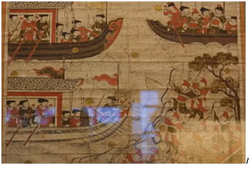 Thuyền chiến Đại Việt thời Lê-Trịnh thế kỷ 18 (Tranh lụa tại Bảo tàng lịch sử Việt Nam).