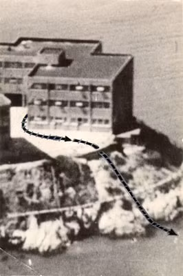 Sơ đồ vụ trốn ngục Alcatraz từ hướng bắc của hai phạm nhân Theodore Cole và Ralph Roe ngày 17/12/1937. Ảnh: KTVU.
