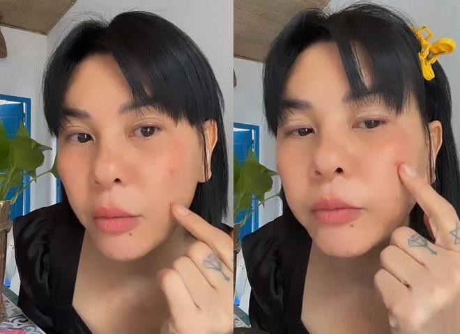 rong những lần livestream, Cát Phượng còn tự khoe nếp nhăn, đốm mụn, vết thâm trên làn da.