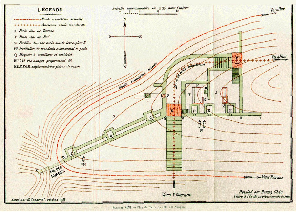 Sơ đồ hệ thống lũy phòng thủ trên đèo Hải Vân do người Pháp vẽ lại.