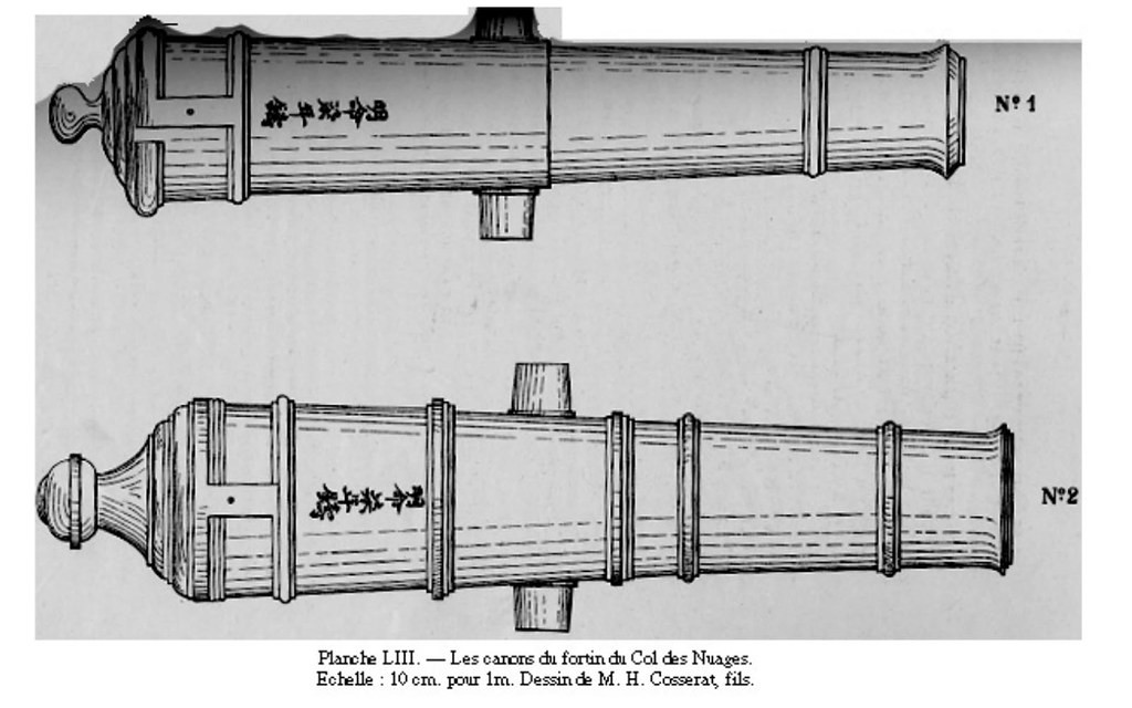 Hình vẽ súng thần công đặt tại cửa ải trên đèo Hải Vân.