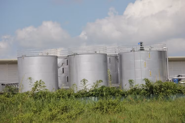 Khu vực 6 bồn mỡ cá tại nhà máy tinh luyện dầu cá