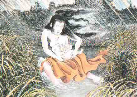 Một trong những hóa thân của ubume là trong hình hài của một người phụ nữ mang theo một em bé. Người phụ nữ này thường xuất hiện vào lúc hoàng hôn tại các giao lộ, cầu đường. Khi đó, ubume sẽ hỏi và nhờ người qua đường để họ giúp cô bế em bé trong lúc cô chạy đi làm một số việc.