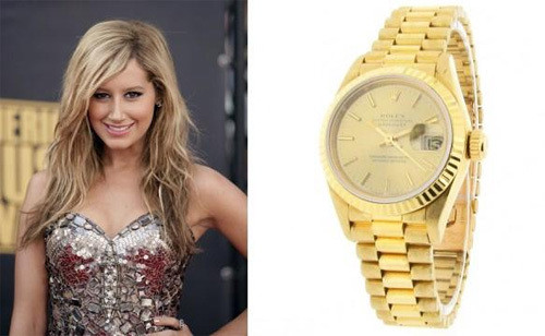 Ashley Tisdale sở hữu chiếc đồng hồ vàng Gold Rolex trị giá 7.188 USD.