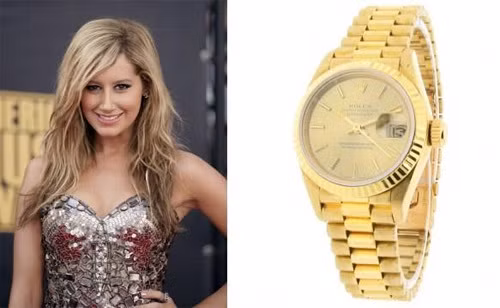Ashley Tisdale sở hữu chiếc đồng hồ vàng Gold Rolex trị giá 7.188 USD.