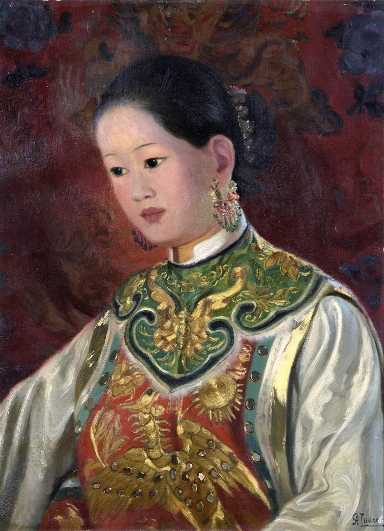 Nàng công chúa An Nam. Tranh vẽ khoảng năm 1930, chất liệu sơn dầu, kích thước 56 x 42 cm. Góc dưới bên phải bức tranh ký tên CA Laurens. Ảnh: Lyndatrouve.com.