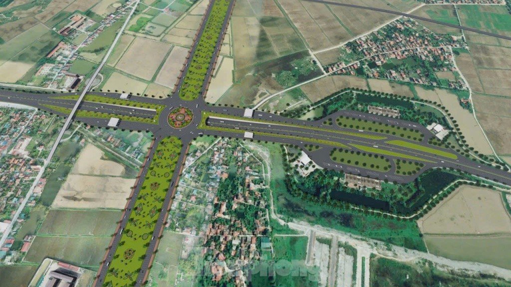 Toàn cảnh nhìn từ trên cao nút giao Phú Thứ nằm cạnh trạm dừng nghỉ.