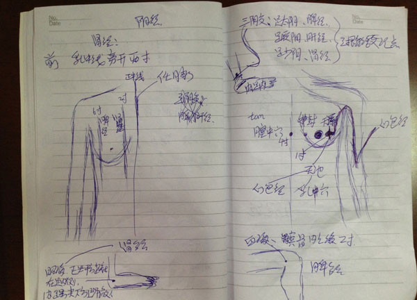 Sổ ghi chép của Yang trong một giờ học nghề.