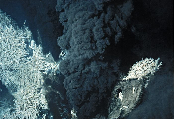  4. Nhiệt độ cực cao. Nước phun ra từ các lỗ này có thể đạt tới 400°C, nhưng không bốc hơi nhờ áp suất cực lớn ở đáy đại dương. Có thể nói, môi trường ở lỗ phun thủy nhiệt tương tự như trong nồi áp suất. Ảnh: Pinterest.