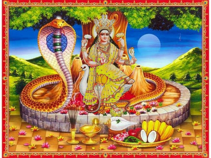  8. Naga là đối tượng tôn thờ trong nhiều nghi lễ. Naga được tôn thờ trong một số nghi lễ Naga Panchami, diễn ra vào ngày thứ năm của tháng Shravan (theo lịch Hindu), khi người dân thờ cúng các hình ảnh hoặc tượng Naga để cầu nguyện cho sự bảo vệ và thịnh vượng. Ảnh: Pinterest.