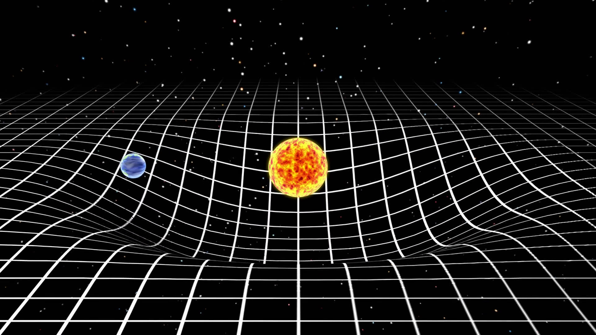 Tóm lại: Theo Einstein, lực hấp dẫn không phải là một lực "kéo" hay "đẩy", mà là hiệu ứng hình học của không-thời gian cong do vật chất và năng lượng gây ra. Ảnh: Pinterest.