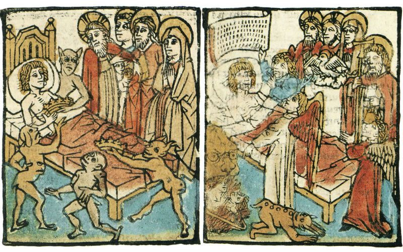  13. Cầu nối giữa sống và chết. “Ars Moriendi” nhấn mạnh rằng cái chết không phải là kết thúc, mà là cầu nối dẫn đến cuộc sống đời đời, miễn là người sắp chết giữ được niềm tin vào Chúa. Ảnh: Pinterest.