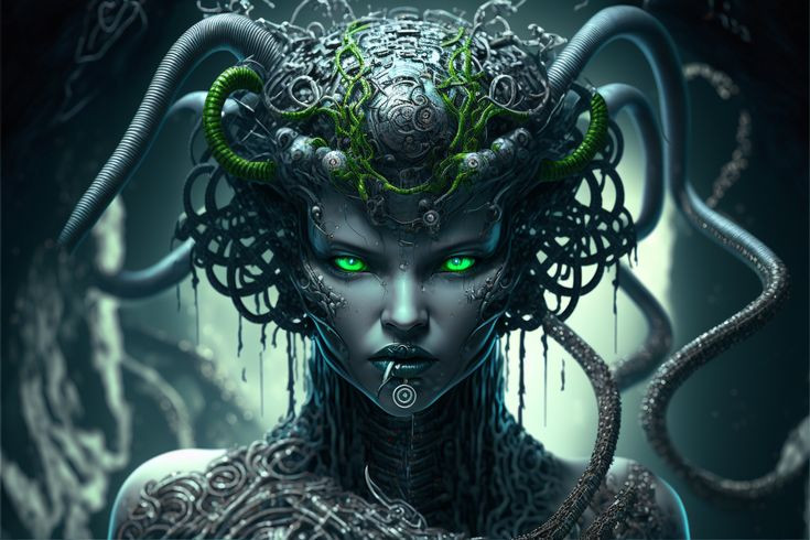  3. Medusa bị biến hình bởi Athena. Sau sự kiện với Poseidon, Athena đã biến Medusa thành một quái vật với tóc là rắn và mắt có khả năng hóa đá. Hình phạt này là sự trừng phạt vì cô đã “làm ô uế” đền thờ của nữ thần. Ảnh: Pinterest.