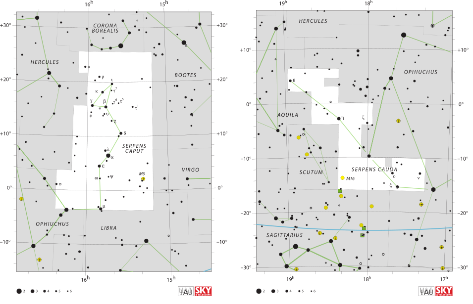  4. Chòm sao không có sao sáng nhất. Mặc dù Óphis là một chòm sao lớn, nhưng không có ngôi sao sáng vượt trội nào trong nó. Ngôi sao sáng nhất trong chòm sao này là Alpha Ophiuchi không nổi bật so với các sao còn lại. Ảnh: Pinterest.
