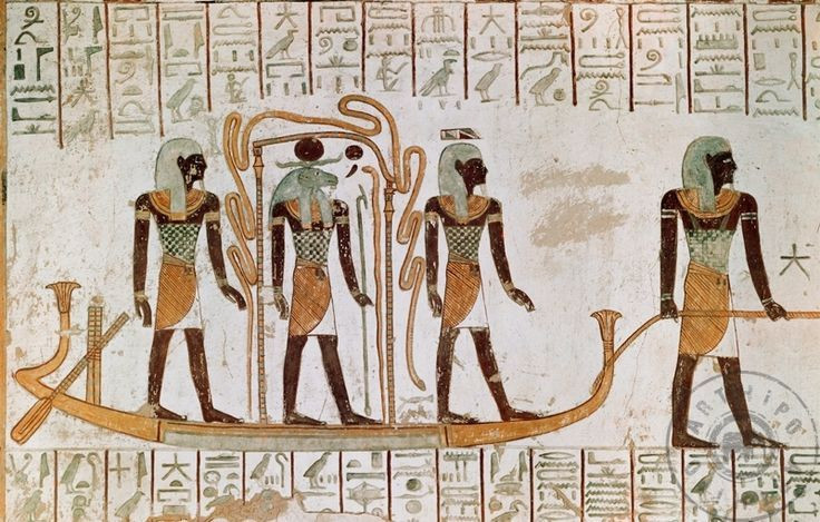  3. Mehen và cuộc hành trình của thần Ra. Mehen giữ một vai trò quan trọng trong hành trình đêm của Ra. Trong thần thoại Ai Cập, mỗi đêm, thần Ra phải vượt qua thế giới ngầm để tái sinh vào sáng hôm sau, và Mehen đóng vai trò là người bảo vệ trong suốt hành trình này. Ảnh: Pinterest.