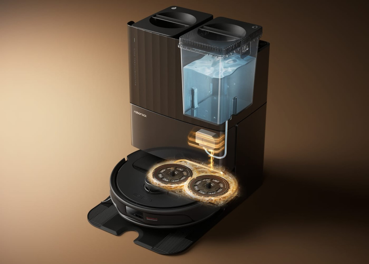  6. Tự làm sạch đầu lau. Trạm sạc đi kèm có khả năng tự giặt và sấy khô đầu lau, giúp duy trì vệ sinh và tiết kiệm thời gian cho người dùng. Ảnh: iHome.