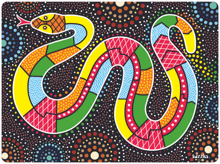  1. Rắn cầu vồng là một biểu tượng sáng tạo. Rắn cầu vồng là một biểu tượng sáng tạo trong văn hóa thổ dân Australia. Theo truyền thuyết, rắn cầu vồng là sinh vật thần thánh tạo ra địa hình, dòng sông, và hồ. Nó được cho là đã tạo ra thế giới như hiện tại, tạo ra các cảnh quan và hệ sinh thái từ các chuyến đi của mình. Ảnh: Pinterest.